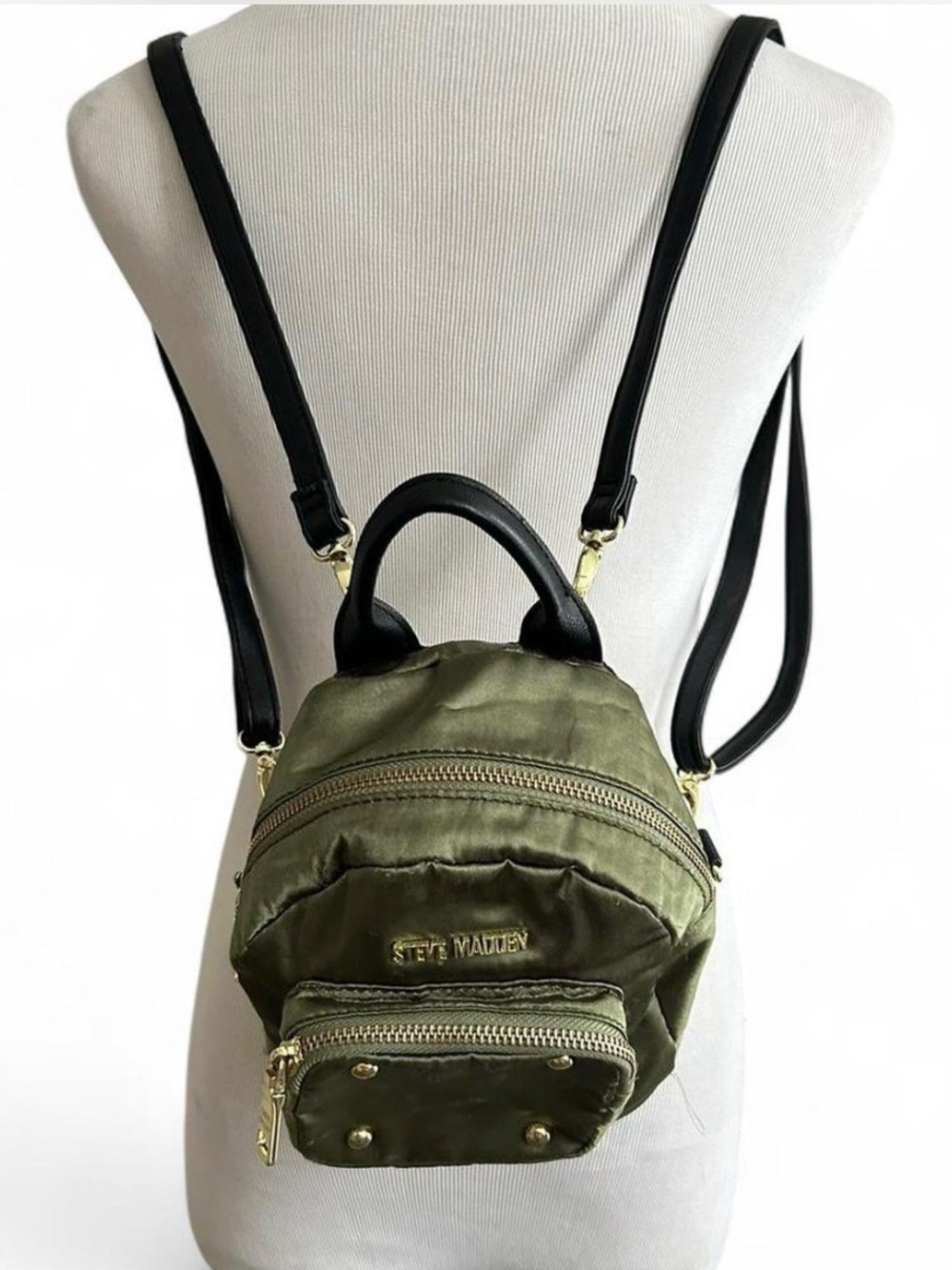 Steve Madden Olive Green Mini Backpack with Black Straps